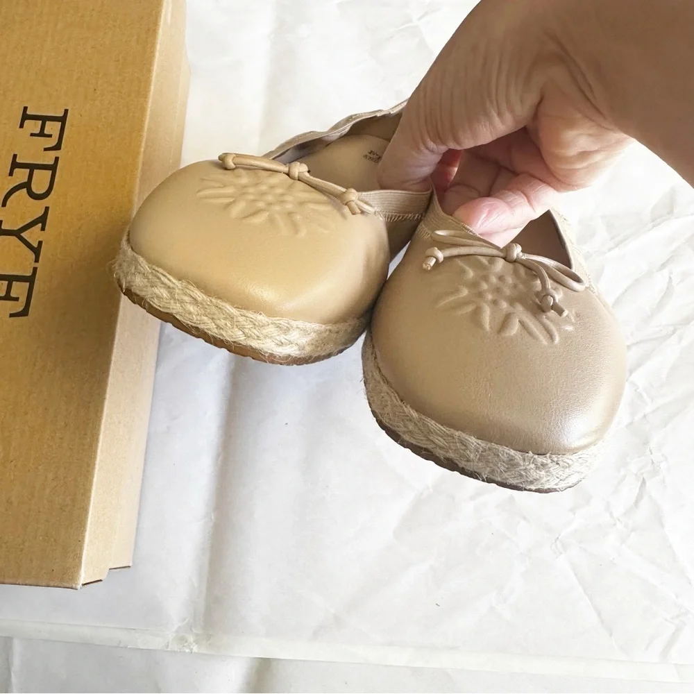 Frye &Co Womens Espadrille Ballet Flats Slip On Tan Beige New Neutral Minimalist